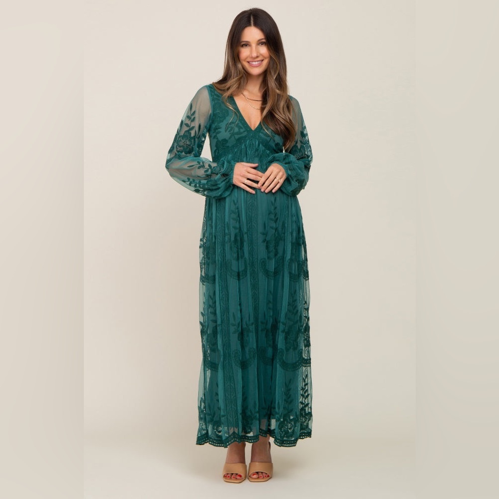 Pinkblush Emerald Green Embroidered Maxi Dress